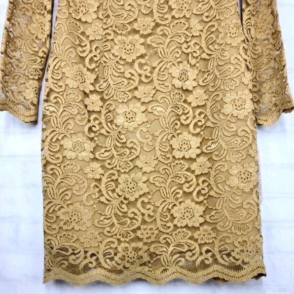 Nanette Lepore▪︎Gold Poetic Love Lace Sheath Dress - Picture 6 of 13